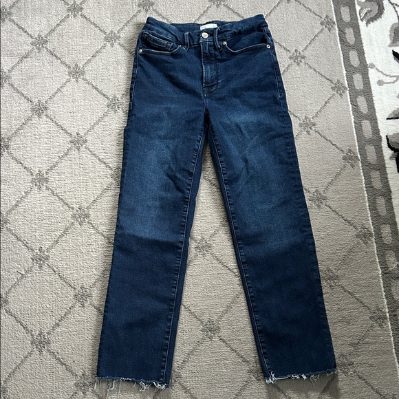 Good American Dark Blue Ankle Slim Jeans Raw Hem - Picture 2 of 10